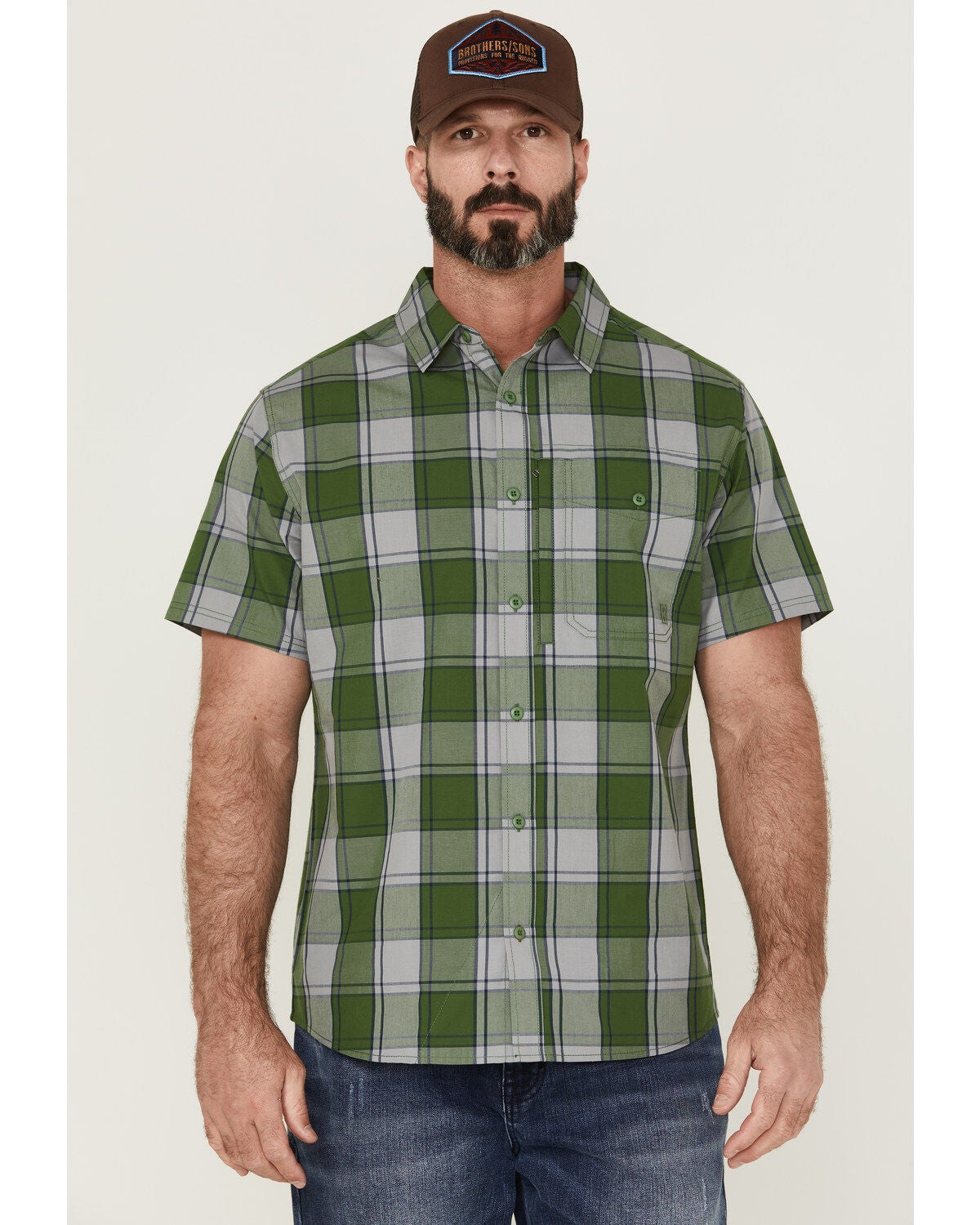 Brothers and Sons Men's Performance Large Plaid Short Sleeve Button-Down Western Shirt, Kelly Green, hi-res
