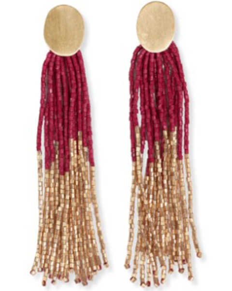 Ink + Alloy Women's Mae Oval Brass Post 2-Color Beaded Tassel Earrings, Red, hi-res