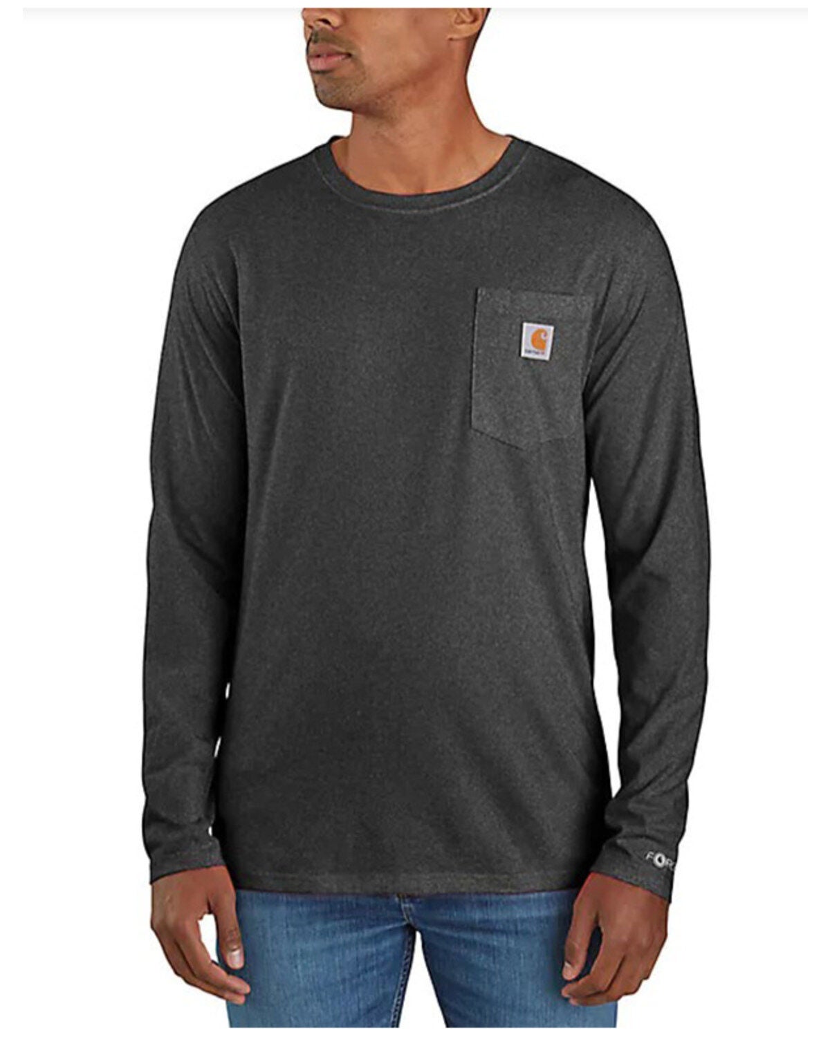 Carhartt Men's Force Relaxed Fit Midweight Long Sleeve Logo Pocket Work T-Shirt - Tall, Black, hi-res