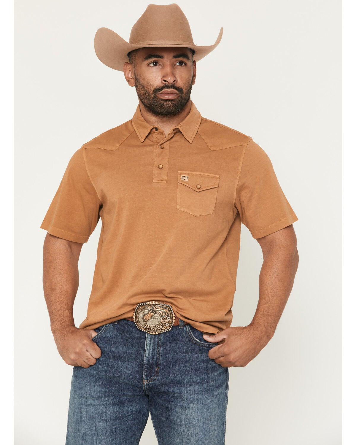 Kimes Ranch Men's Fluger Solid Pocket Polo, Brown, hi-res