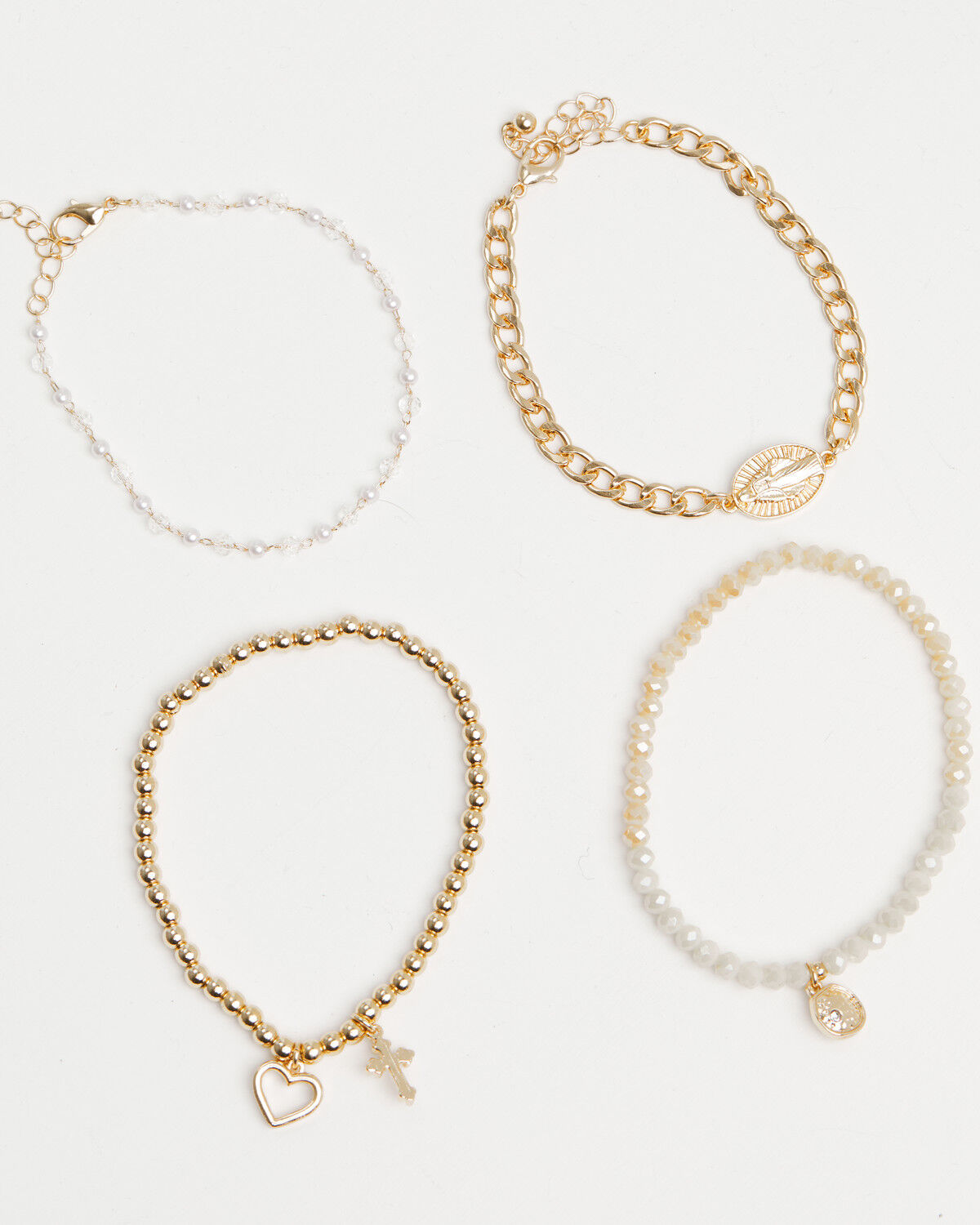 Image #1 - Shyanne Women's Heart & Cross Charm Bracelet Set - 4 Piece, Gold, hi-res