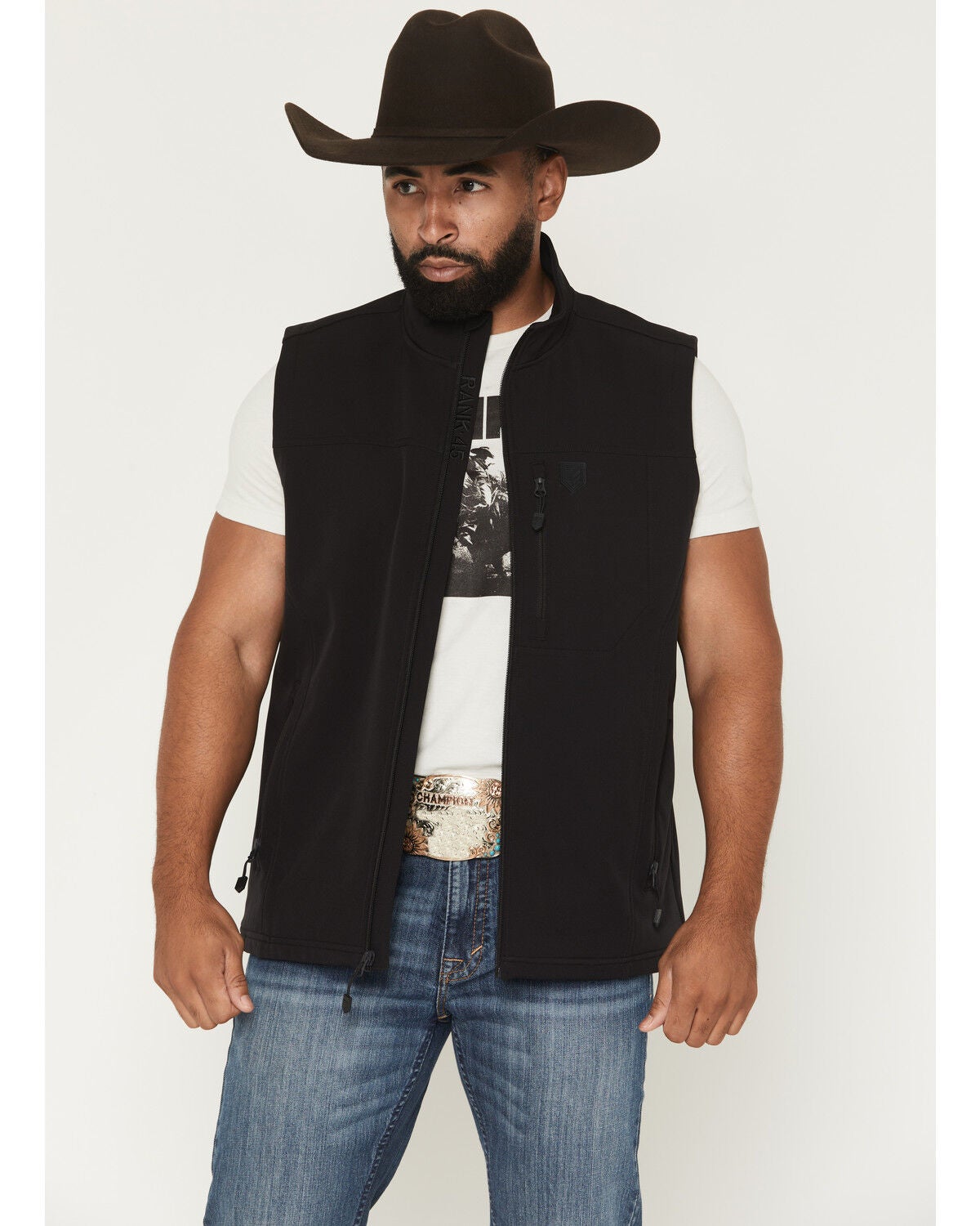 Image #1 - RANK 45&reg; Men's Ralington Softshell Vest - Tall, Black, hi-res