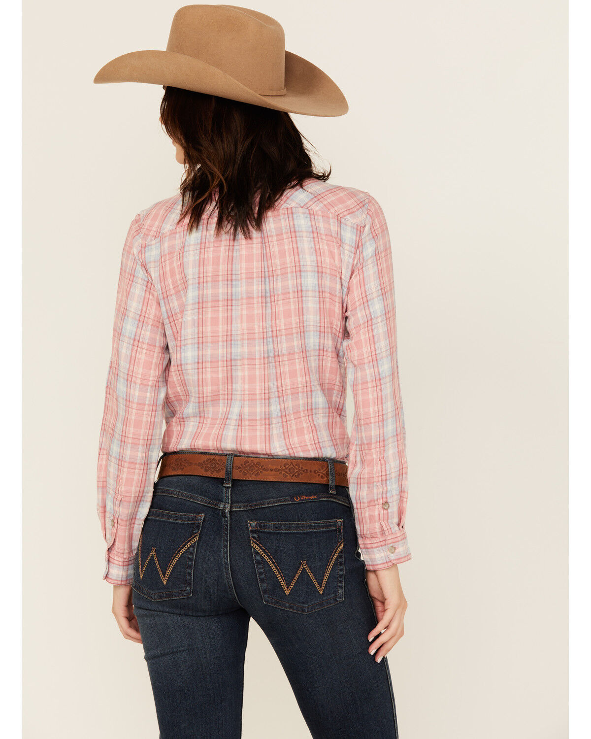 Image #4 - Ariat Women's Billie Jean Plaid Print Long Sleeve Button-Down Western Shirt, Rose, hi-res