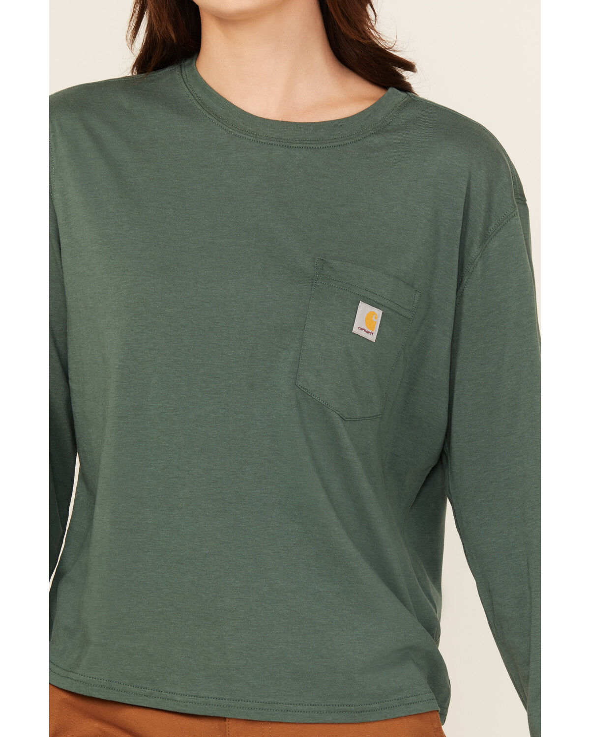 Image #3 - Carhartt Women's Tencel™ Fiber Series Logo Loose Fit Long Sleeve Work Tee, Forest Green, hi-res