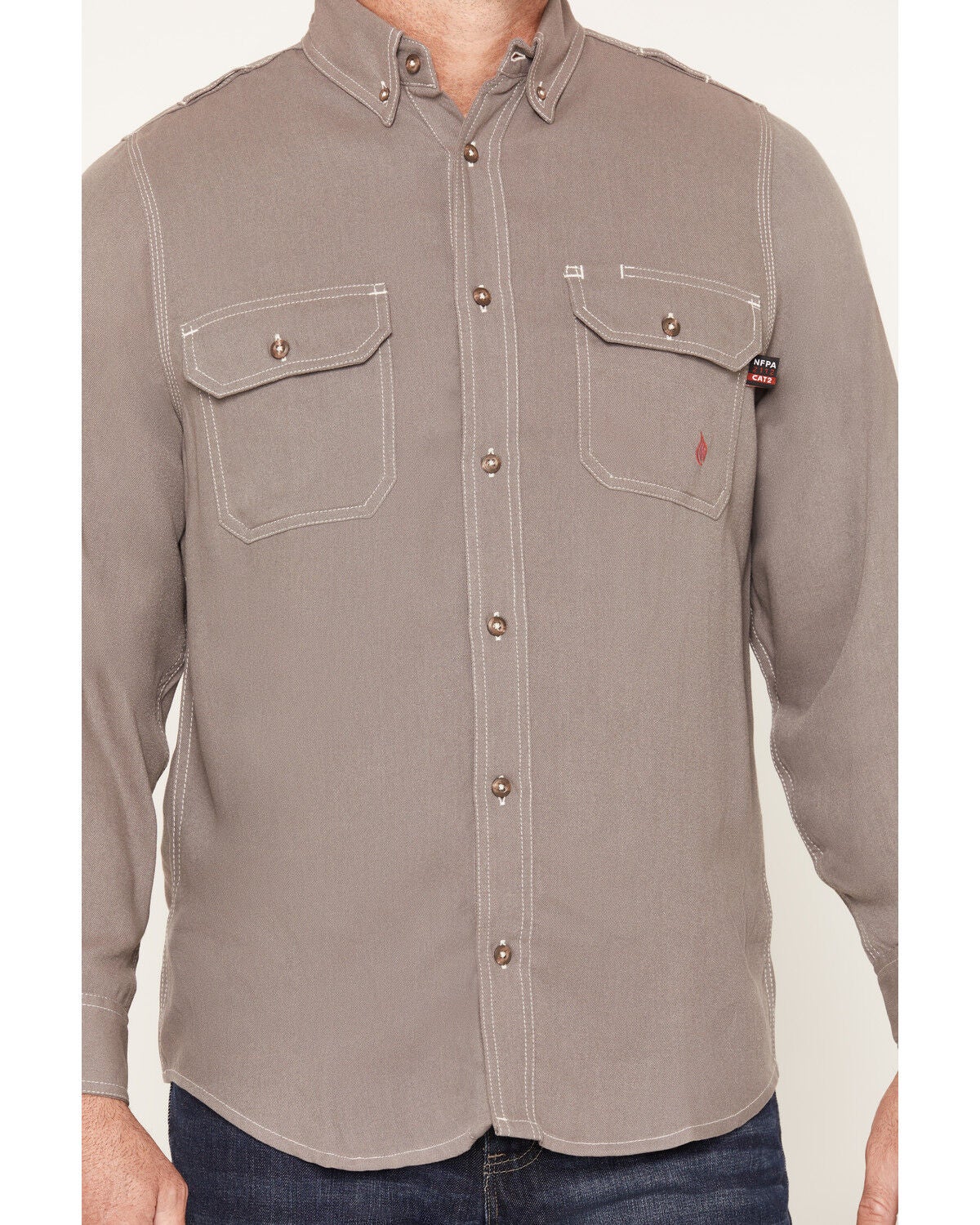 Image #3 - Forge Workwear Men's FR Tecasafe Long Sleeve Button-Down Western Shirt, Grey, hi-res