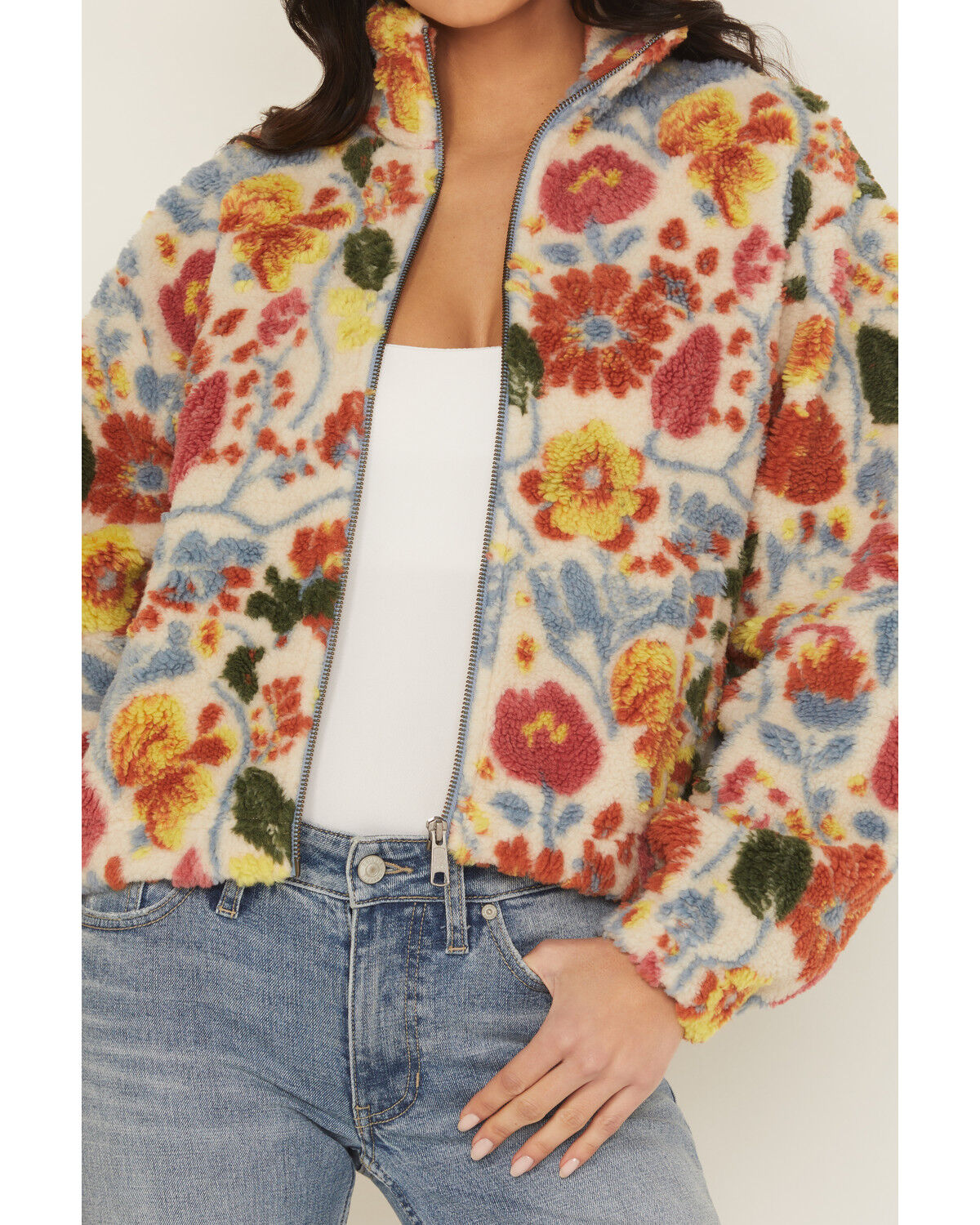Image #3 - Cleo + Wolf Women's Floral Sherpa Jacket, Sand, hi-res