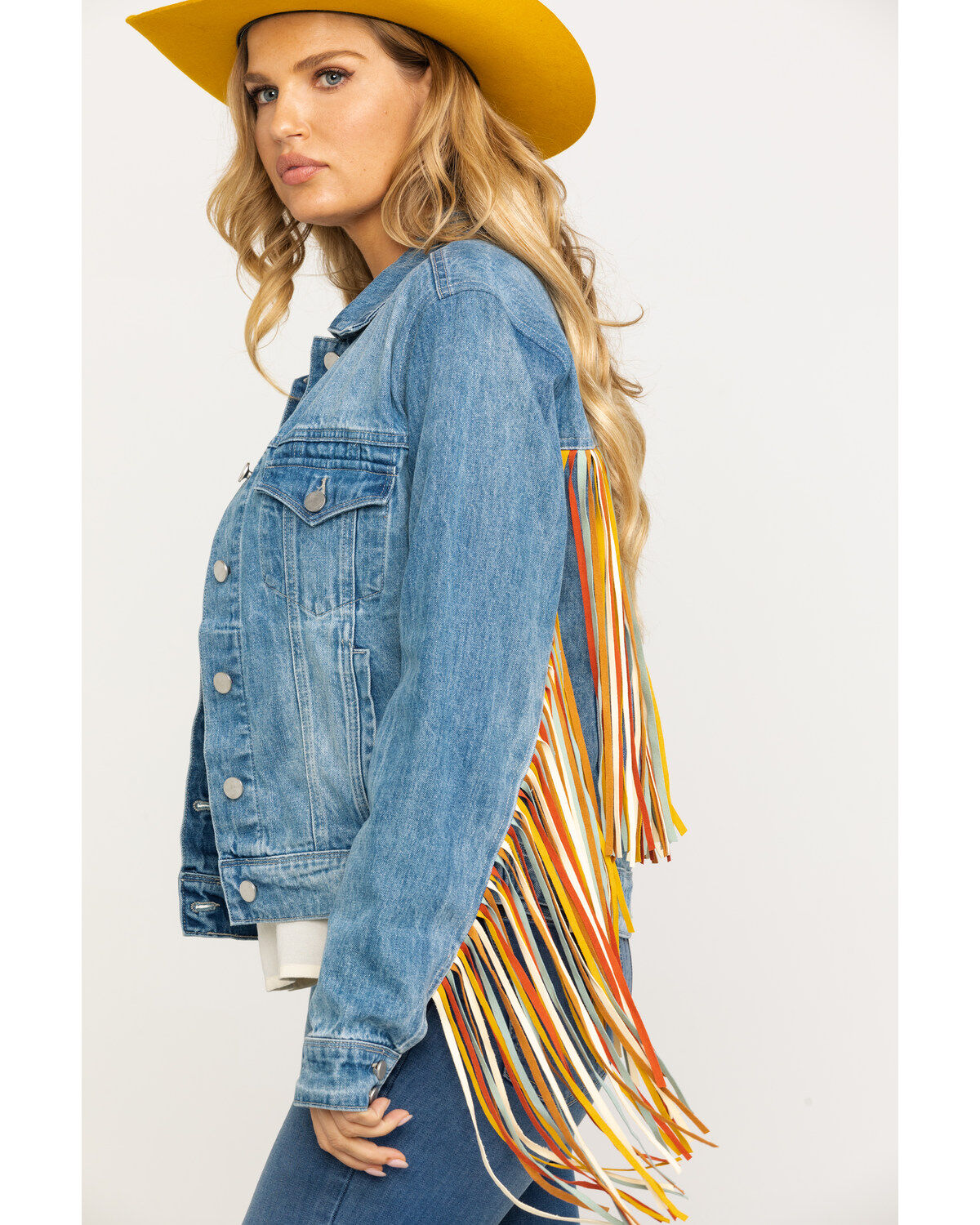 Scully Womens Honey Creek by Colorful Fringe Denim Jacket