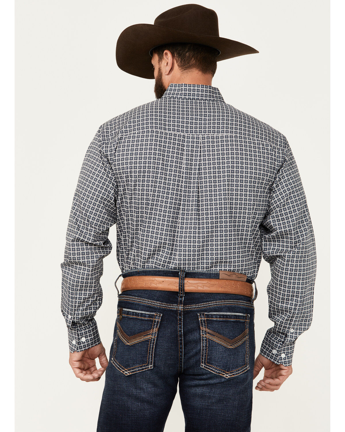 Image #4 - Cinch Men's Geo Print Long Sleeve Button-Down Western Shirt, Navy, hi-res