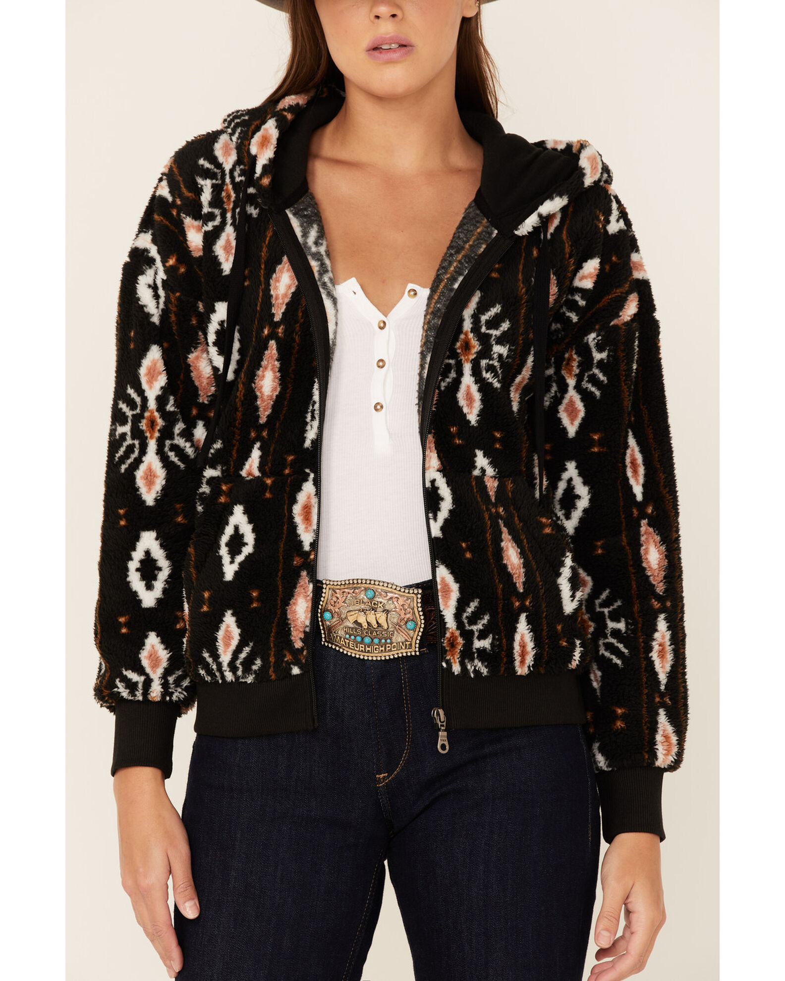 Shyanne Women's Black Southwestern Shy Life Fleece Hoodie