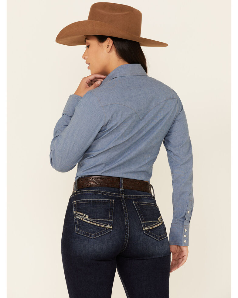 Wrangler Women's Solid Chambray Denim Long Sleeve Snap Western Core ...