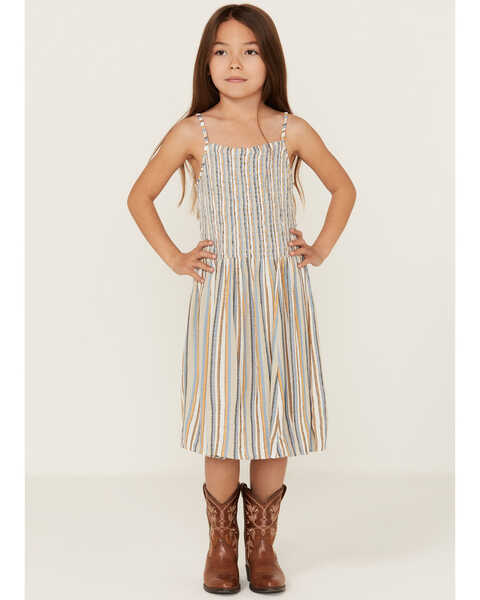 Angie Girl's Multicolored Stripe Sleeveless Dress, Ivory, hi-res