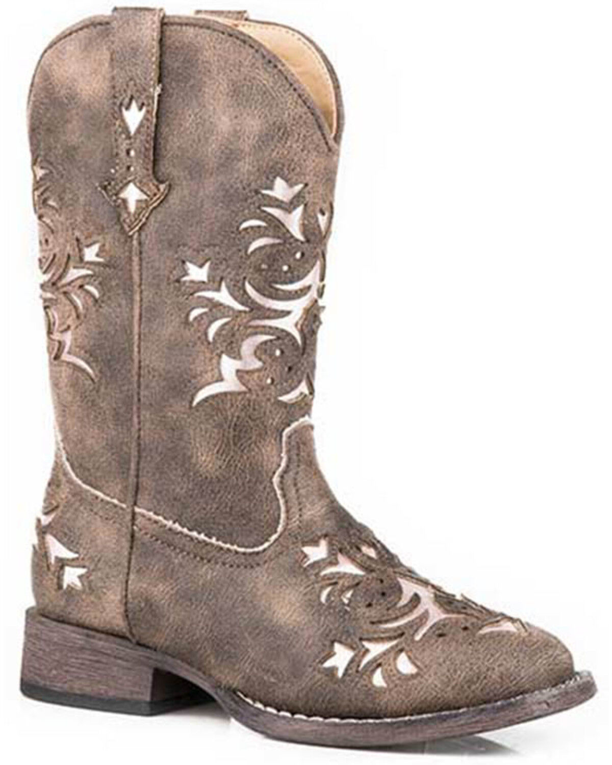 Image #1 - Roper Little Girls' Lola Western Boots - Broad Square Toe, Brown, hi-res