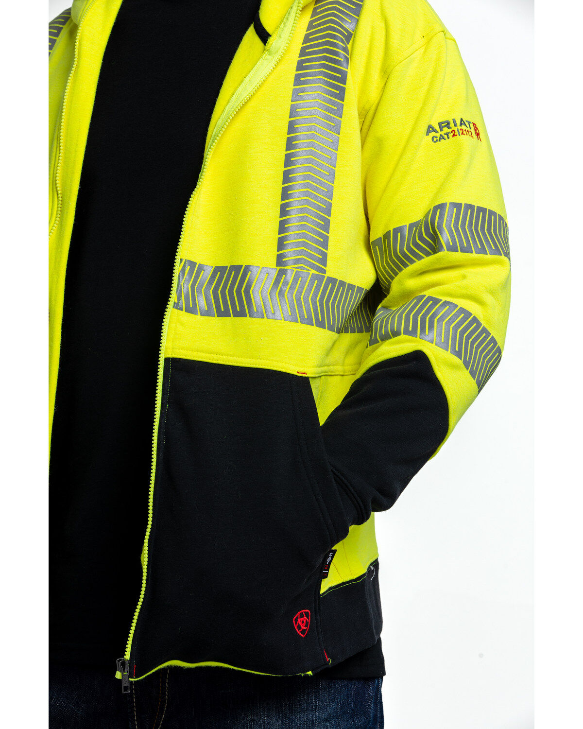 Image #4 - Ariat Men's FR Hi-Vis Full Zip Work Hooded Jacket, Bright Yellow, hi-res