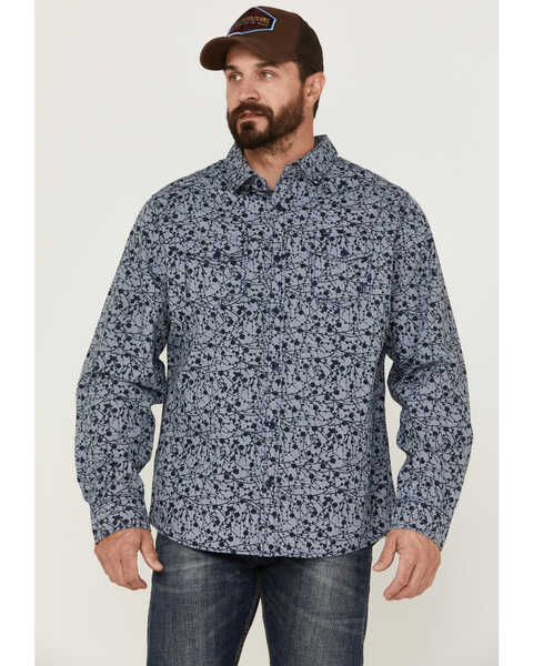 Brothers and Sons Men's All-Over Print Long Sleeve Button Down Western Shirt , Navy, hi-res