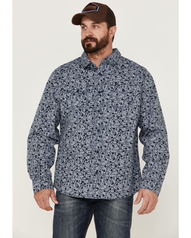 Brothers & Sons Men's All-Over Print Long Sleeve Button-Down Western Shirt , Navy, hi-res
