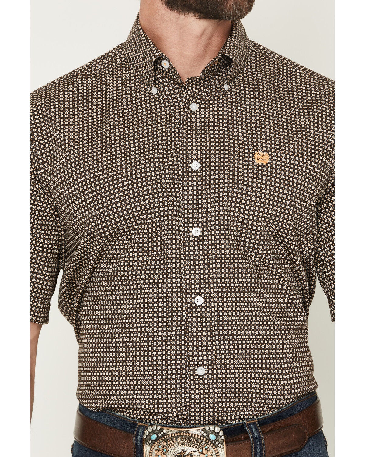 Image #3 - Cinch Men's Geo Print Short Sleeve Button-Down Western Shirt, Brown, hi-res