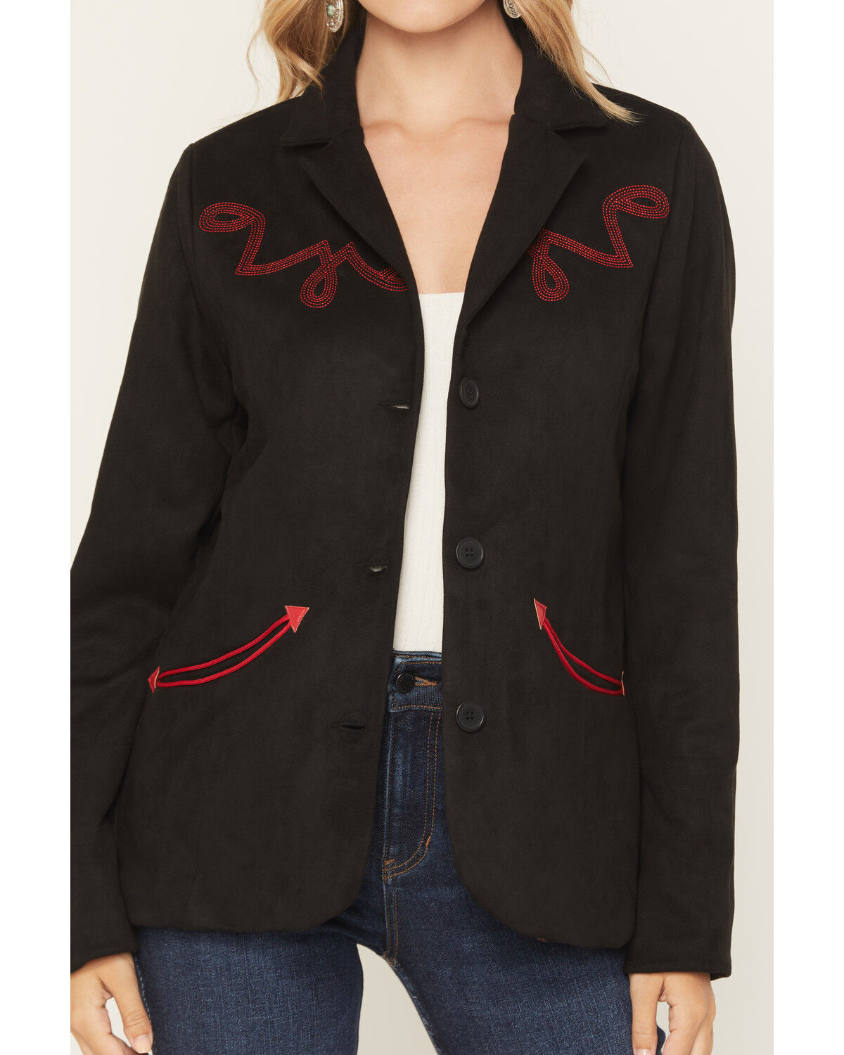 Image #3 - Outback Trading Co Women's Loretta Boot Stitch Button-Down Blazer, Black, hi-res