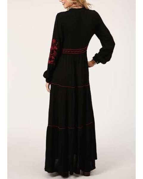 Image #2 - Roper Women's Long Sleeve Peasant Embroidered Tier Dress, Black, hi-res