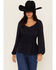 Image #2 - Shyanne Women's Dobby Pinstripe Long Sleeve Blouse, Indigo, hi-res