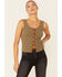 Image #1 - Shyanne Women's Ribbed Suede Placket Button-Down Tank Top, Olive, hi-res