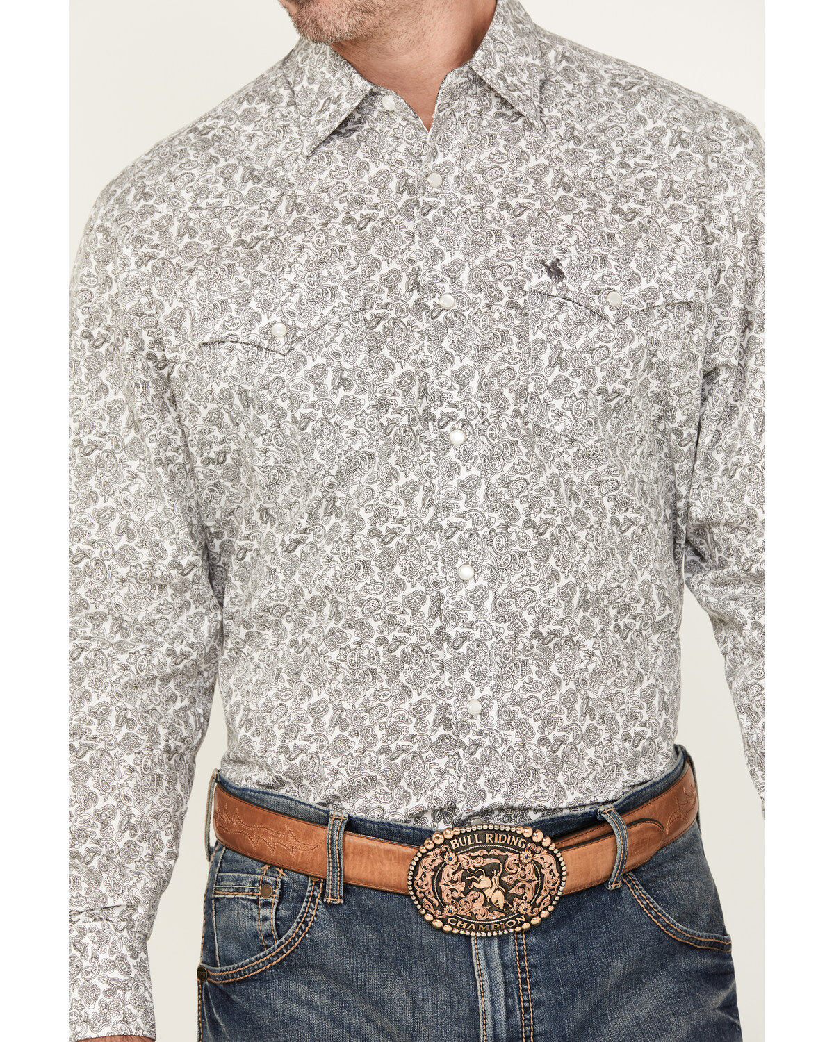 Product Name:  Rodeo Clothing Men's Paisley Print Long Sleeve Pearl Snap Western Shirt
