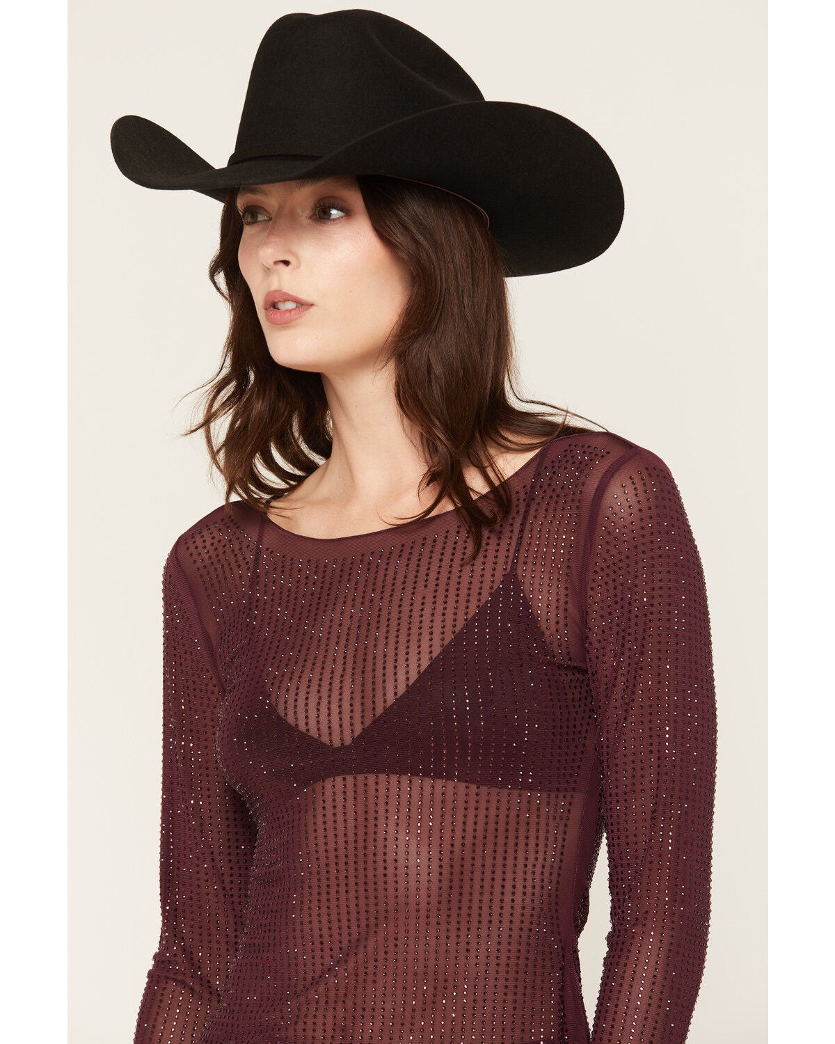 Image #2 - Idyllwind Women's Hollyhock Long Sleeve Rhinestone Top, Wine, hi-res