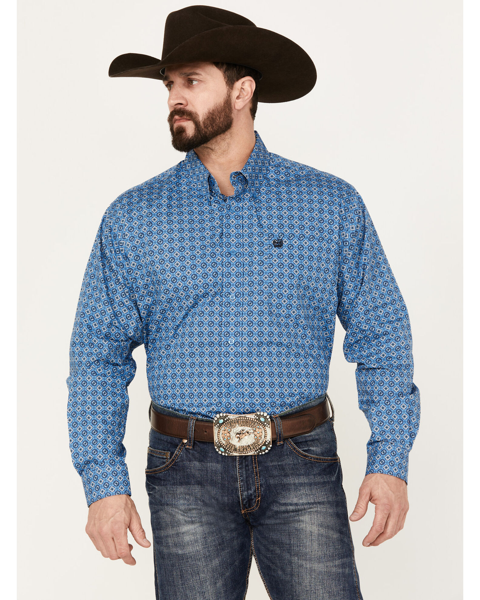 Cinch Men's Diamond Geo Print Long Sleeve Button-Down Western Shirt