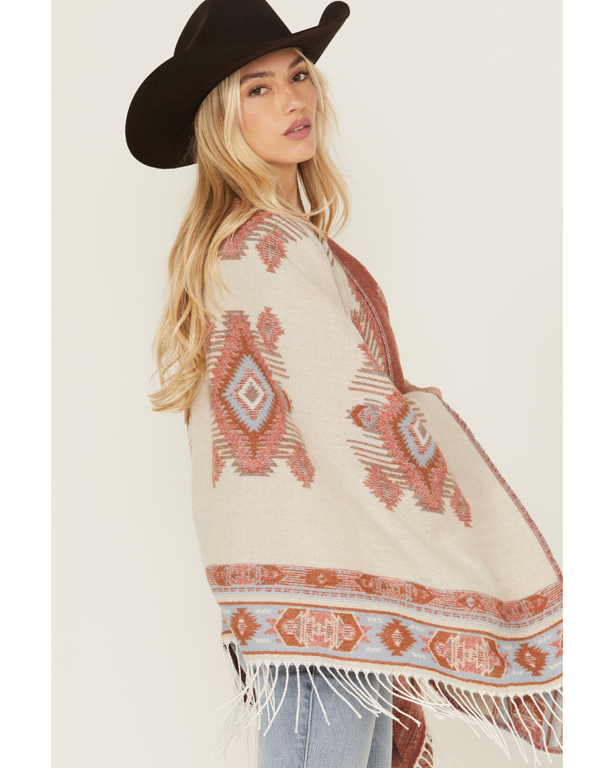 Image #2 - Idyllwind Women's Austin Southwestern Print Fringe Shawl, Ivory, hi-res