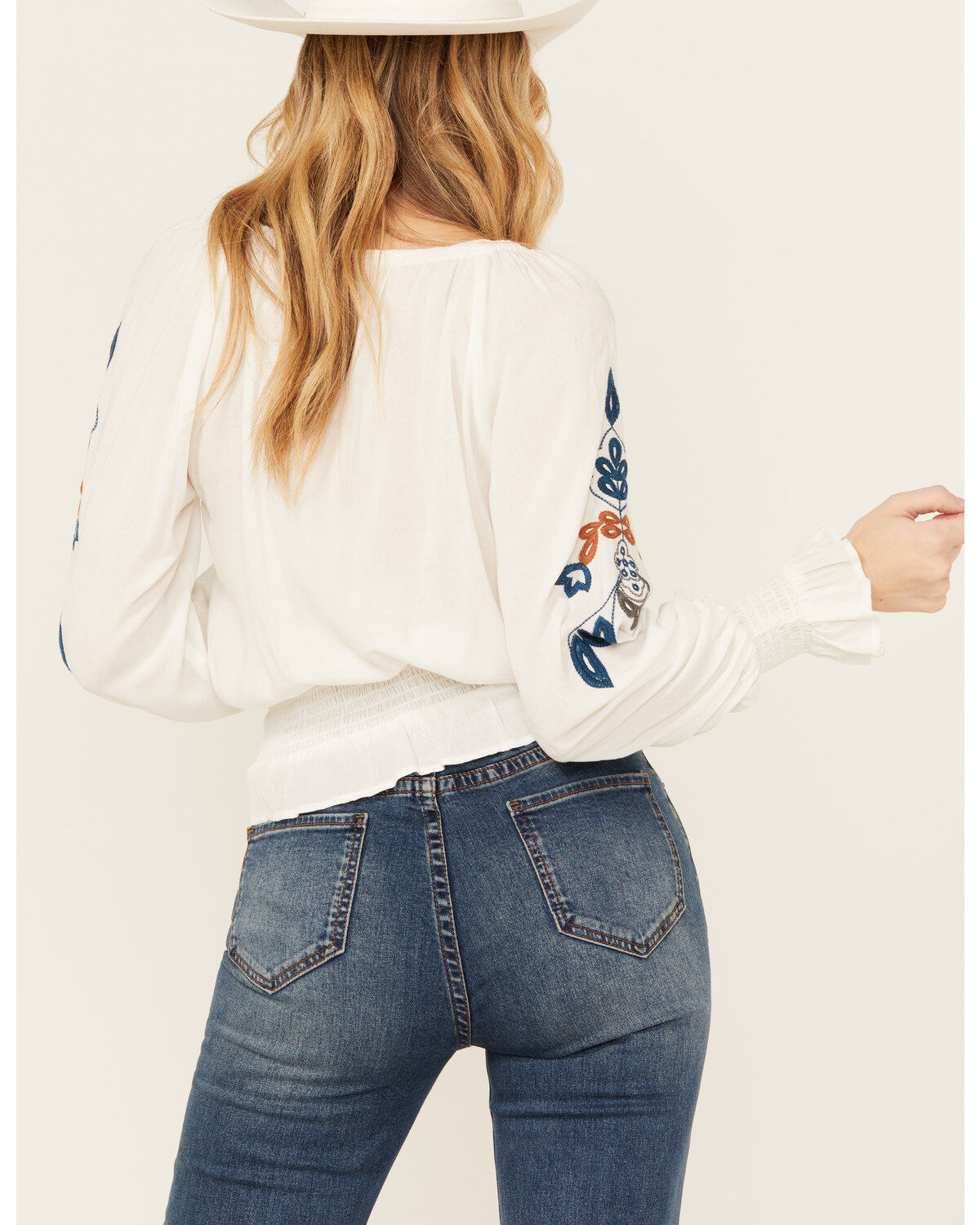 Image #4 - Shyanne Women's Challis Embroidered Long Sleeve Blouse, Cream, hi-res