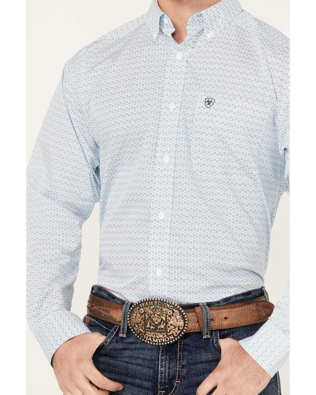 Image #3 - Ariat Men's Kolton Geo Print Long Sleeve Button-Down Western Shirt, White, hi-res