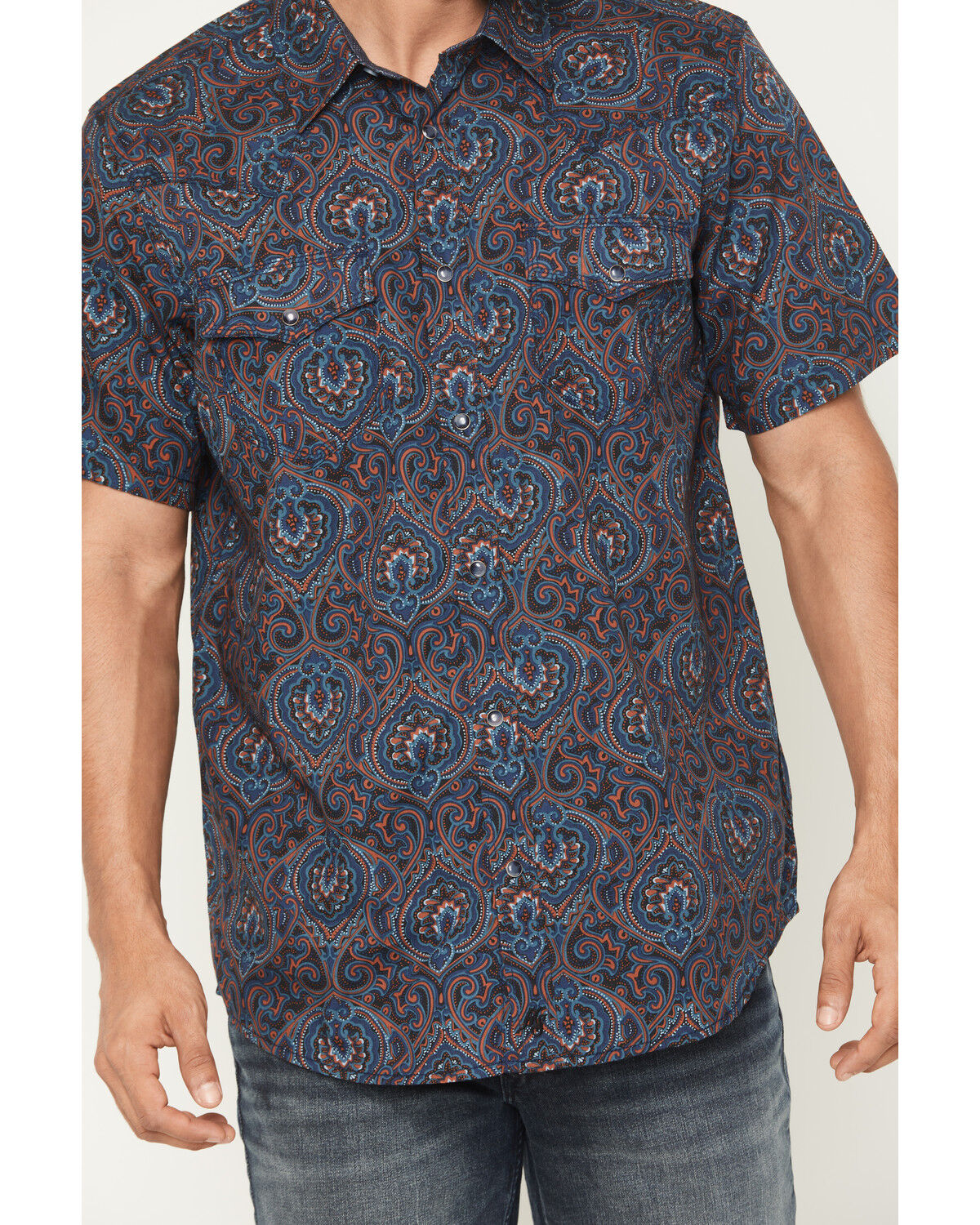 Image #3 - Moonshine Spirit Men's Hay Day Medallion Print Short Sleeve Western Shirt, Blue, hi-res