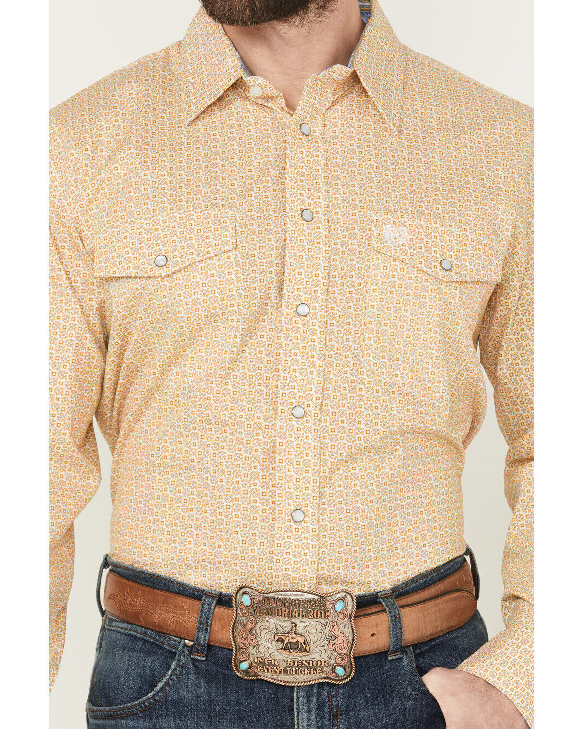 Image #3 - Panhandle Select Men's Geo Print Long Sleeve Snap Western Shirt, Yellow, hi-res