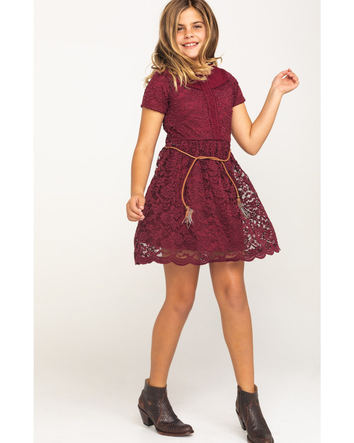 girls burgundy lace dress