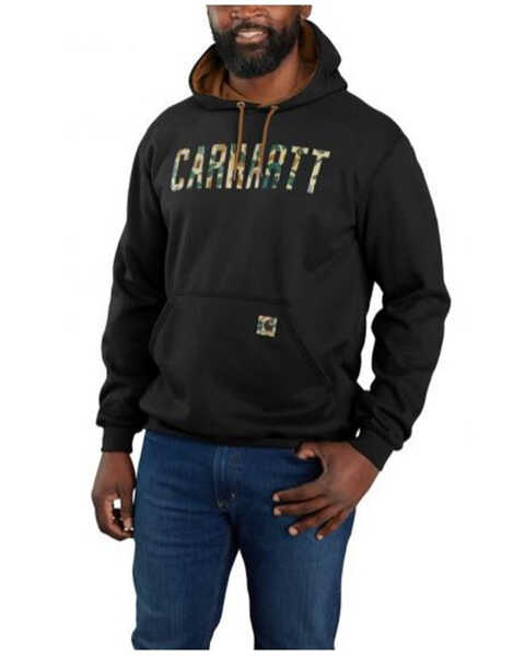 Carhartt Men's Loose Fit Midweight Camo Print Logo Graphic Hooded Sweatshirt, Black, hi-res