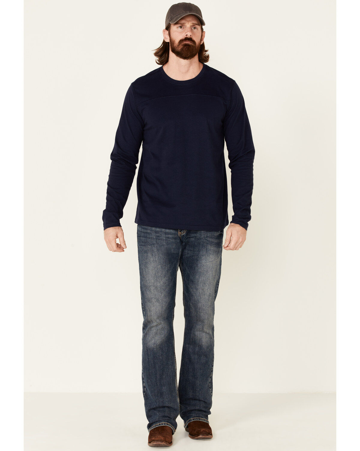 Image #2 - North River Men's Moleskin Crew Long Sleeve T-Shirt, Blue, hi-res