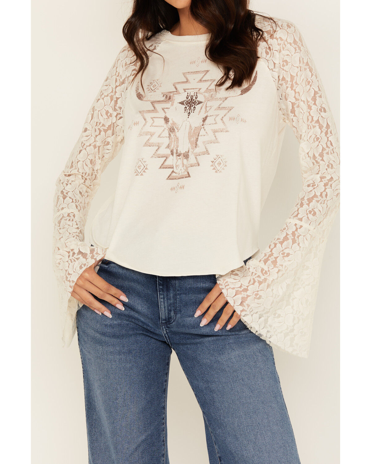 Image #3 - Shyanne Women's Steer Lace Long Sleeve Graphic Tee, Off White, hi-res