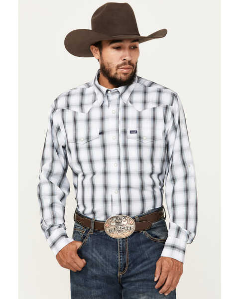 Wrangler Men's Plaid Print Long Sleeve Snap Western Performance Shirt, White, hi-res