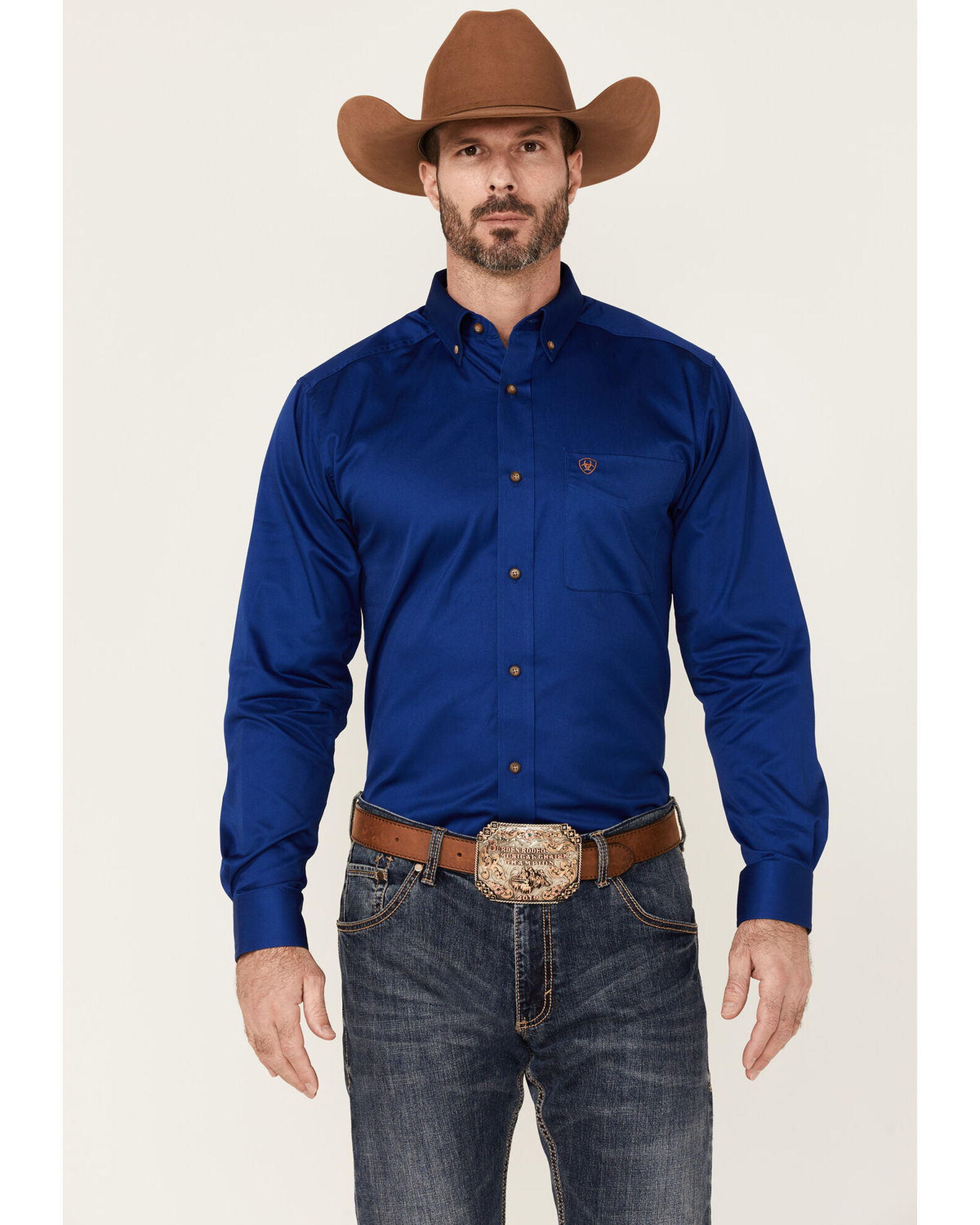 Product Name Ariat Men s Solid Royal Blue Twill Fitted Long Sleeve Button Down Western Shirt
