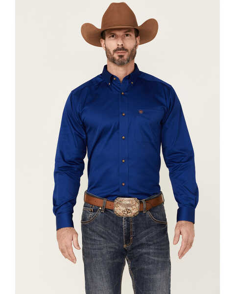 Ariat Men's Solid Royal Blue Twill Fitted Long Sleeve Button-Down Western Shirt , Royal Blue, hi-res