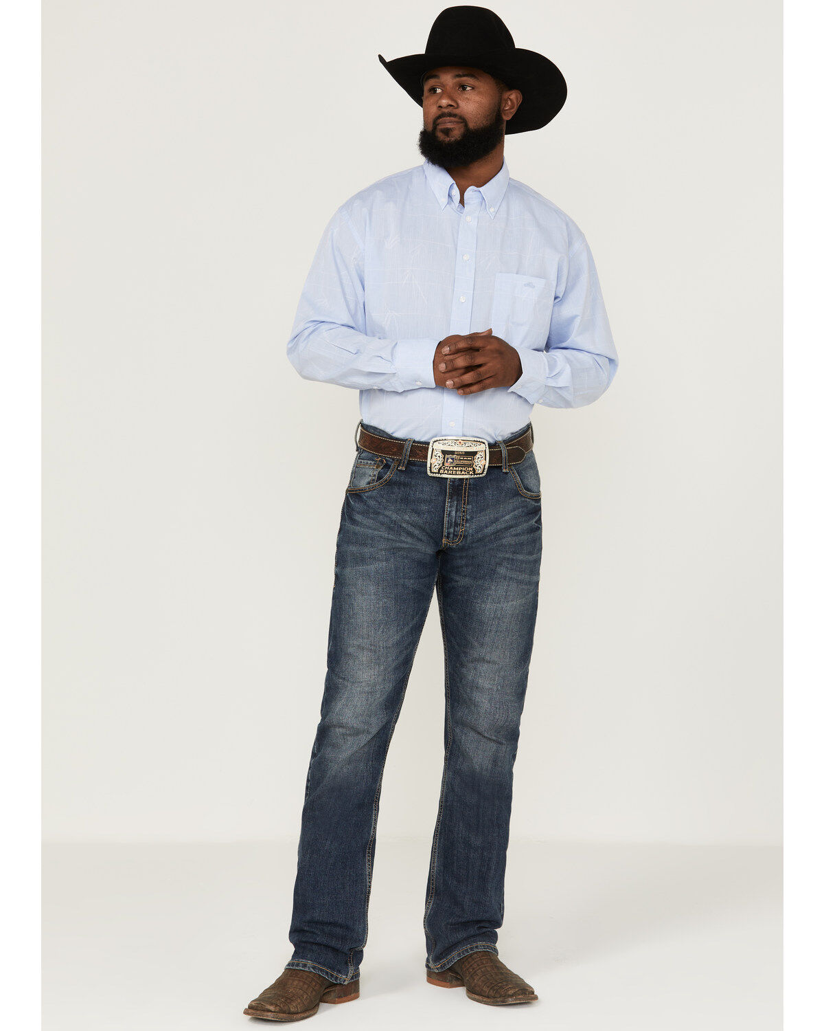 Image #2 - Resistol Men's Bell Solid Long Sleeve Button Down Western Shirt, Light Blue, hi-res