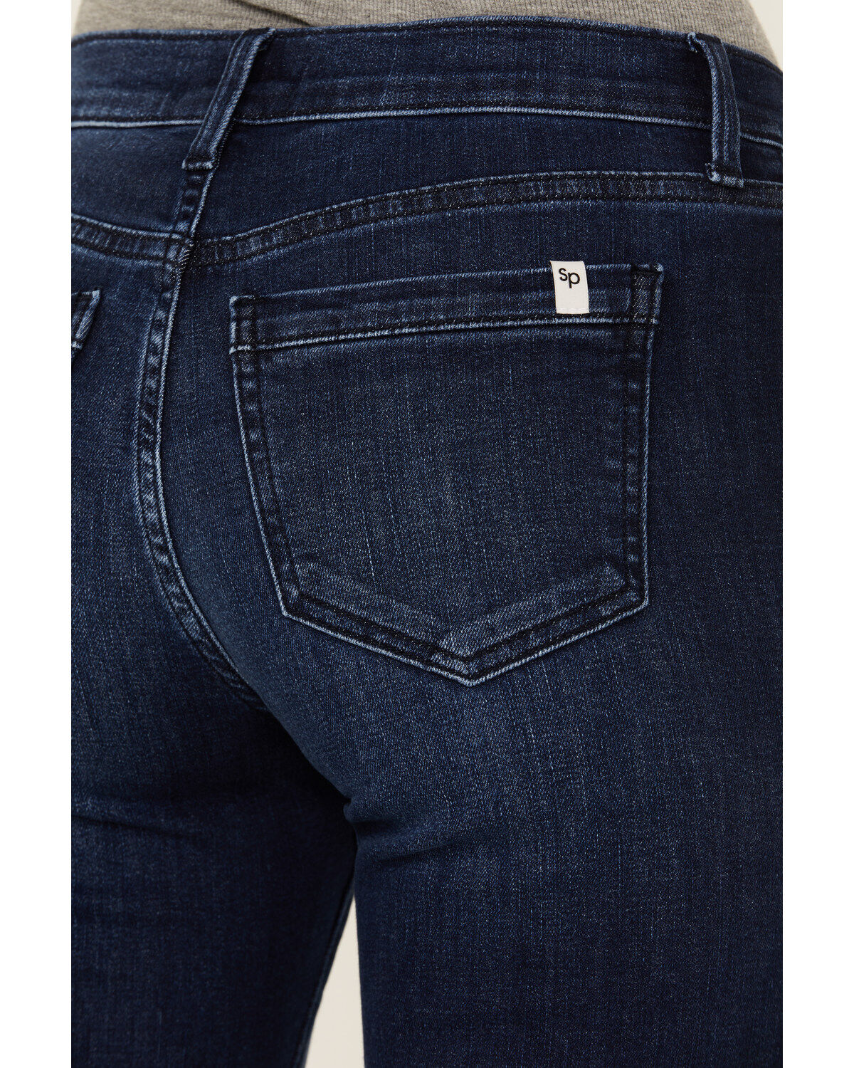 Image #4 - Sneak Peek Women's Dark Wash Mid Rise Exposed Button-Fly Stretch Trouser Jeans, Dark Wash, hi-res