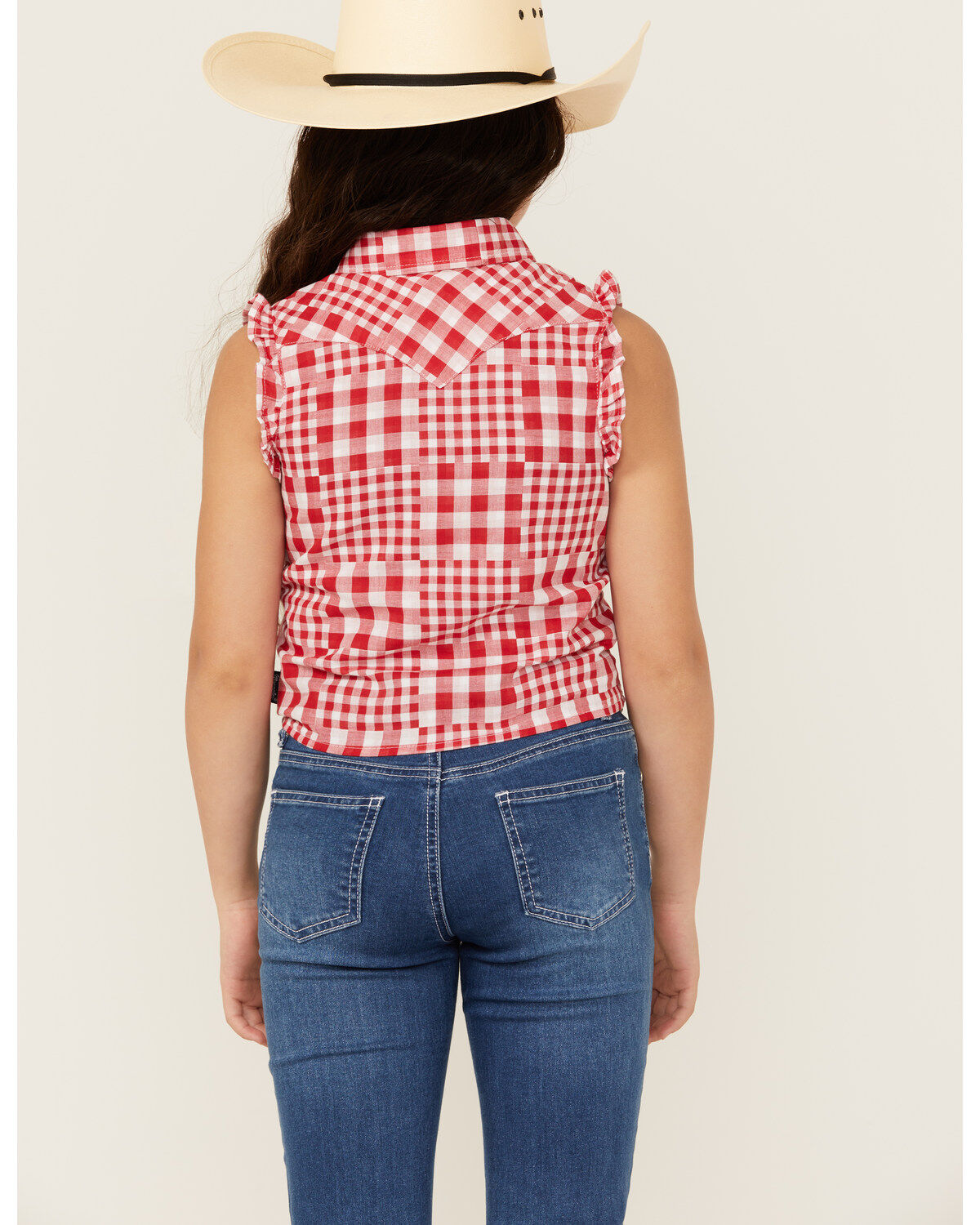 Image #4 - Wrangler Girls' Plaid Print Tie Front Sleeveless Snap Western Shirt, , hi-res