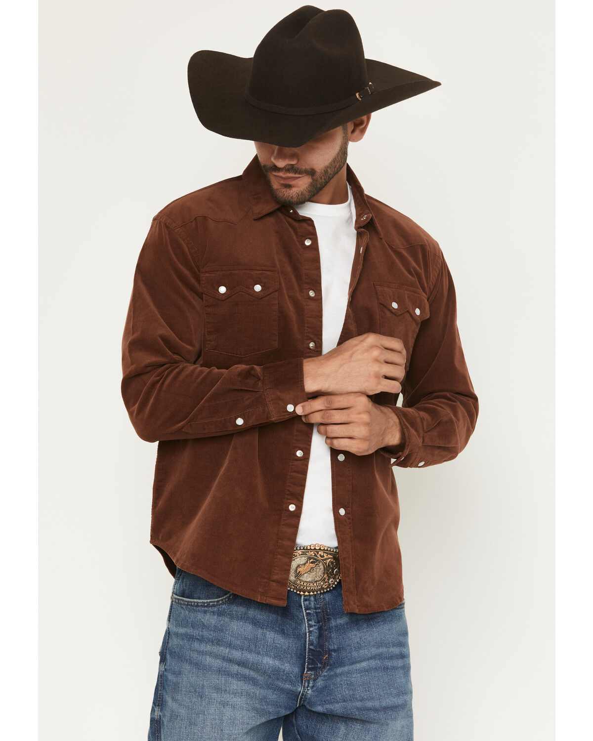 Image #1 - Panhandle Slim Men's Corduroy Long Sleeve Snap Western Shirt, Brown, hi-res