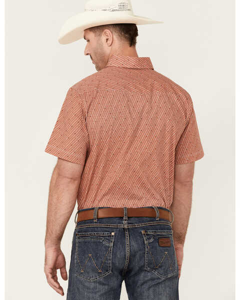 Panhandle Select Men's Poplin Geo Print Short Sleeve Button Down Western Shirt , Orange, hi-res