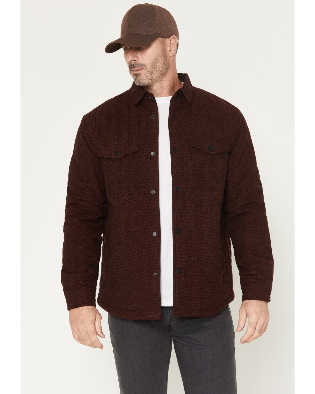Hawx Men's Shale Plaid Print Shirt Jacket, Wine, hi-res