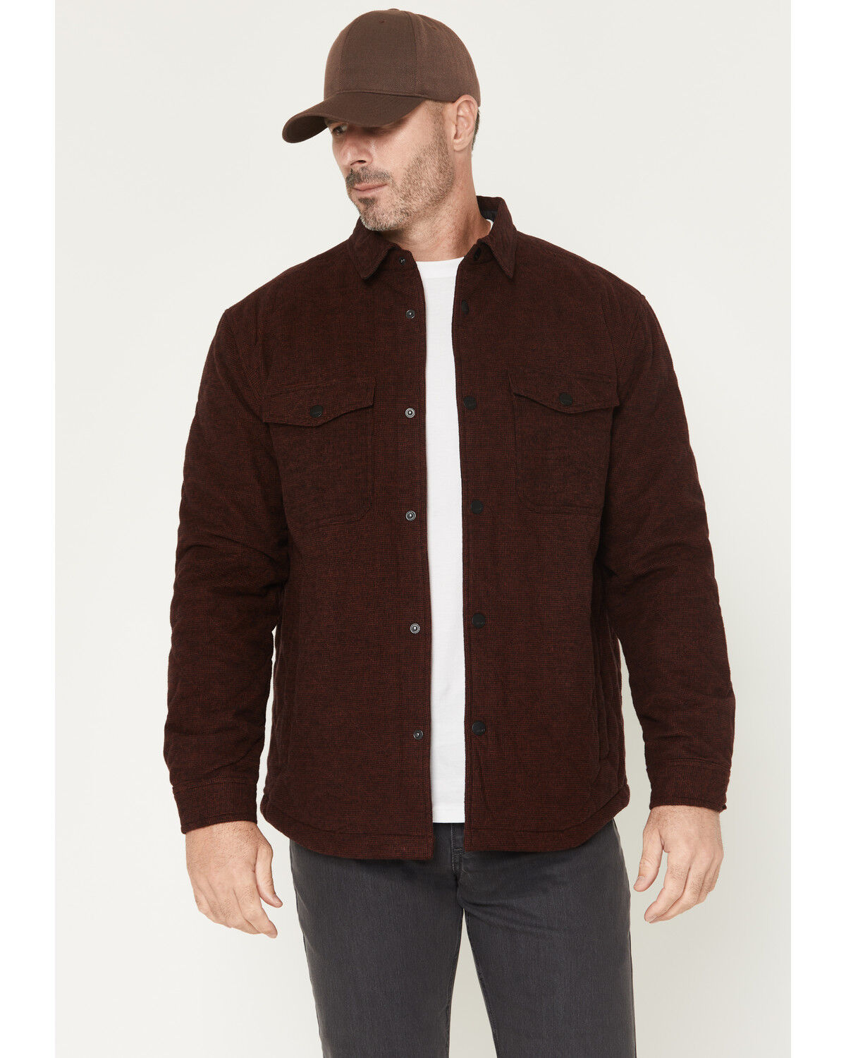 Image #1 - Hawx Men's Shale Plaid Print Shirt Jacket, Wine, hi-res