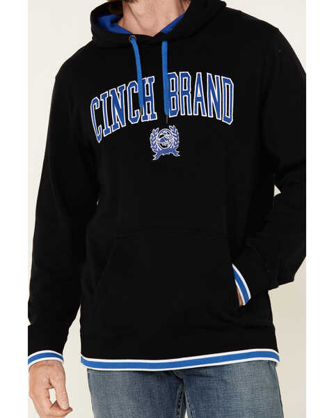 Cinch Men's Solid Black Logo Brand Hooded Sweatshirt , Black, hi-res