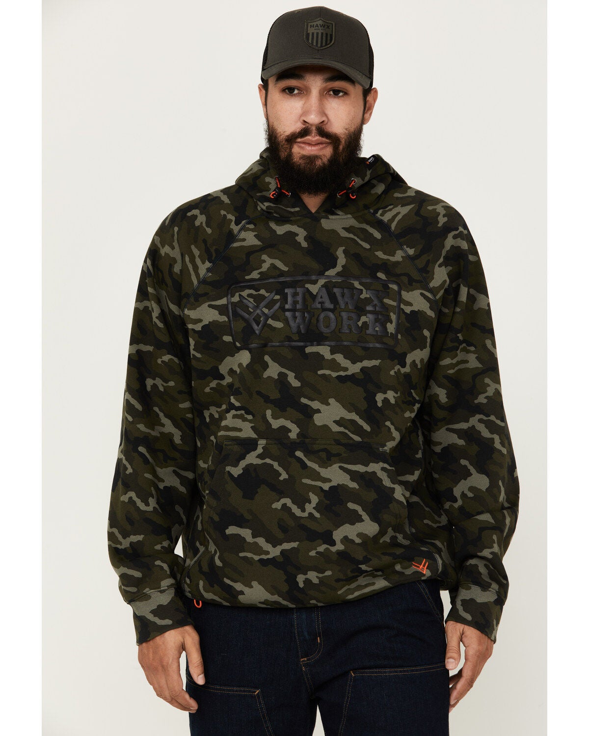 Hawx Men's Camo Print Fleece Work Hooded Sweatshirt, Camouflage, hi-res