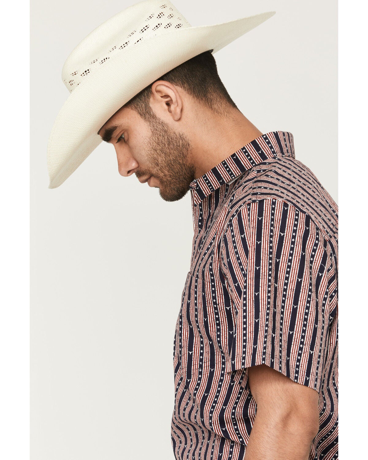 Image #2 - Cody James Men's Stripe Steerhead Short Sleeve Button-Down Stretch Western Shirt, Navy, hi-res