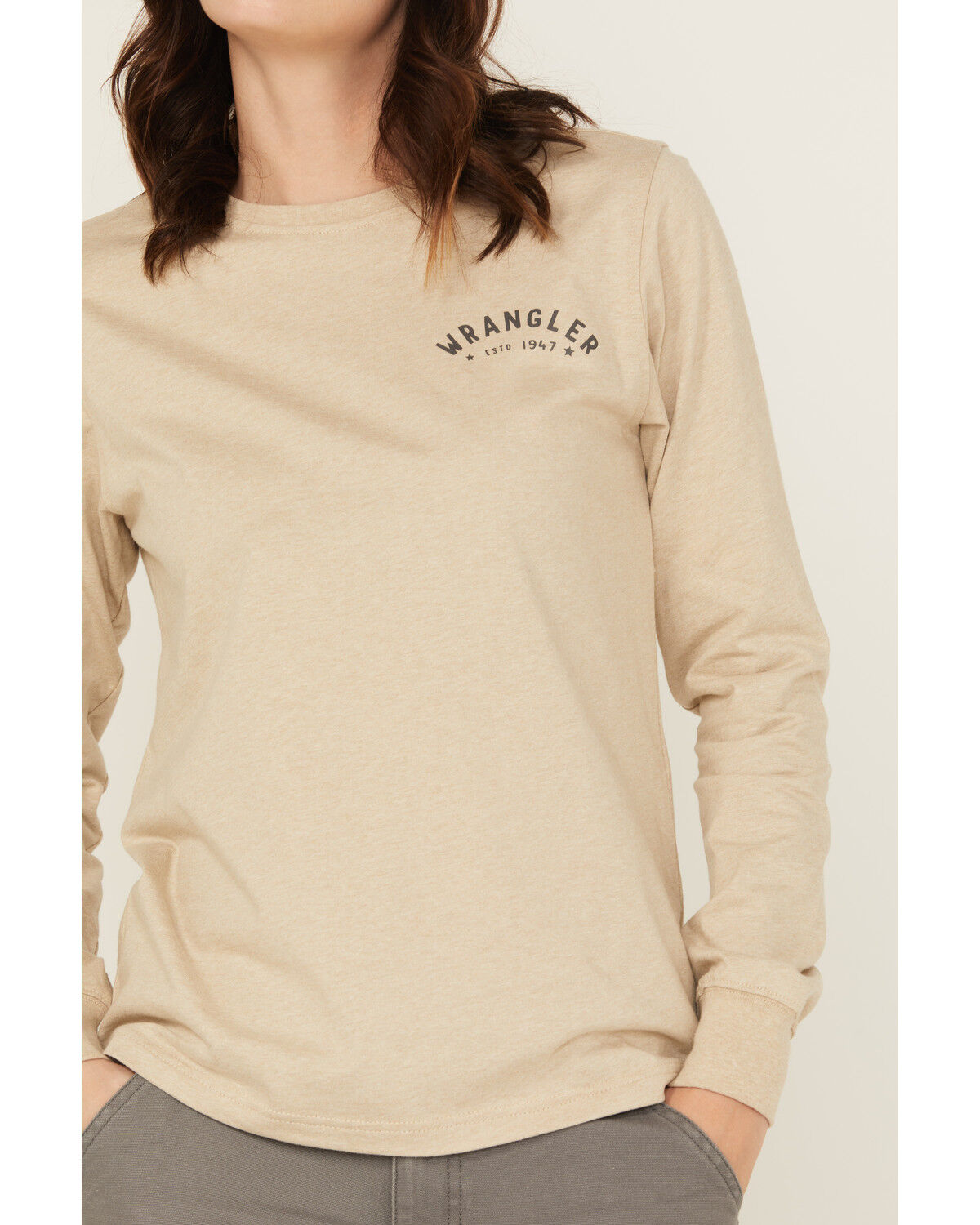 Image #3 - Wrangler Women's FR Pony Long Sleeve Graphic Work T-Shirt, Tan, hi-res